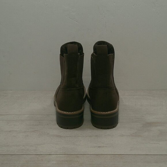 Kensie Klasse Chocolate Brown Faux Suede Chelsea Ankle Boot Lug Sole Size 10 M - Picture 6 of 12
